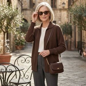 Vintage Misook Women’s Burgundy Cardigan Size Petite PS Open Front Knit Swater